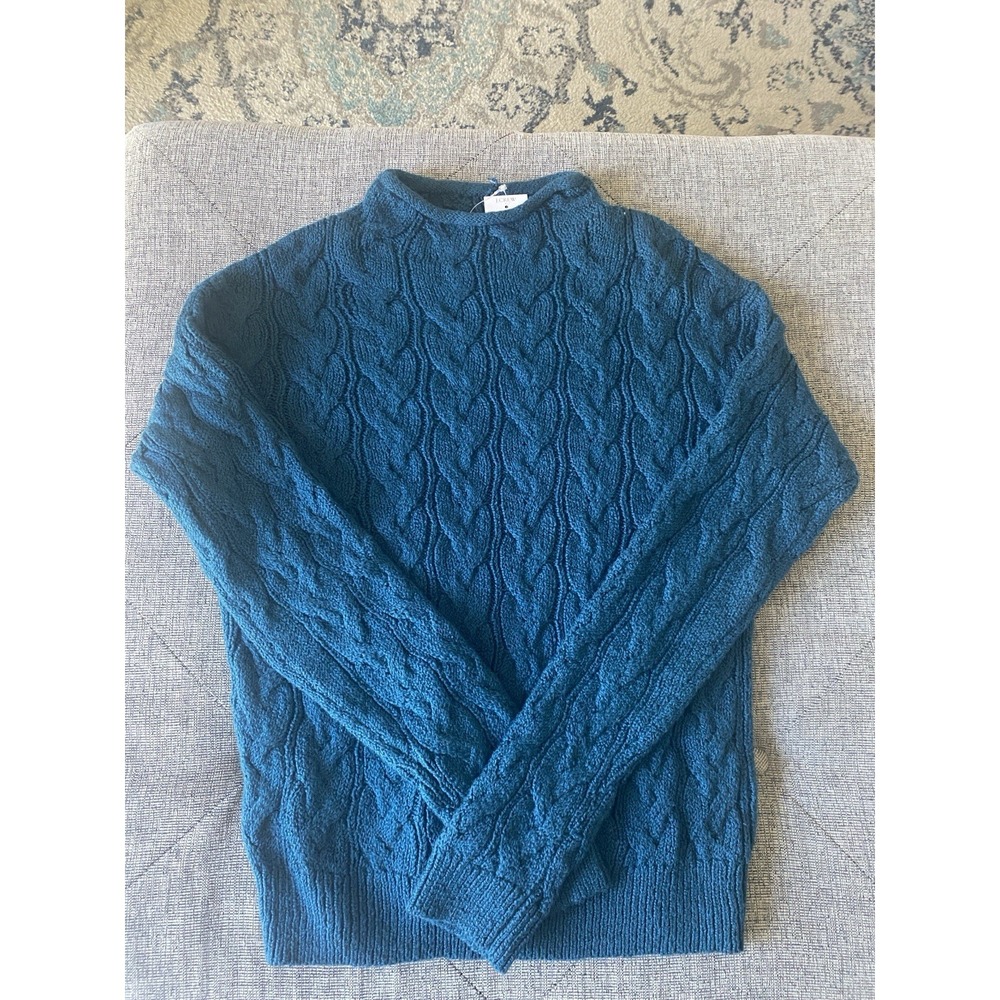 J.Crew Factory Cable Mockneck Sweater Peacock Blue Cotton Blend Size S NWT